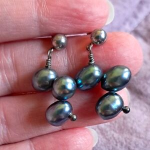 Vintage Handmade Black Freshwater Pearl Earrings